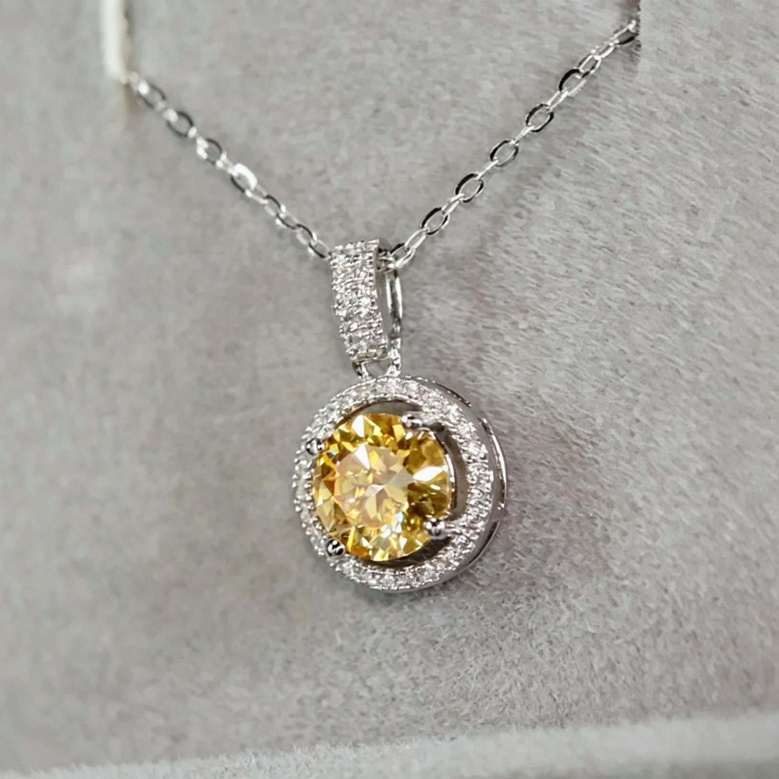 1/3 Carat 925 Silver Yellow Moissanite Double Row Pendant Necklace